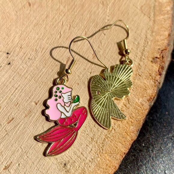Nautical Pink Seashore Beach Mythical Mermaid Cute Chic Drop Earrings - Picture 2 of 3